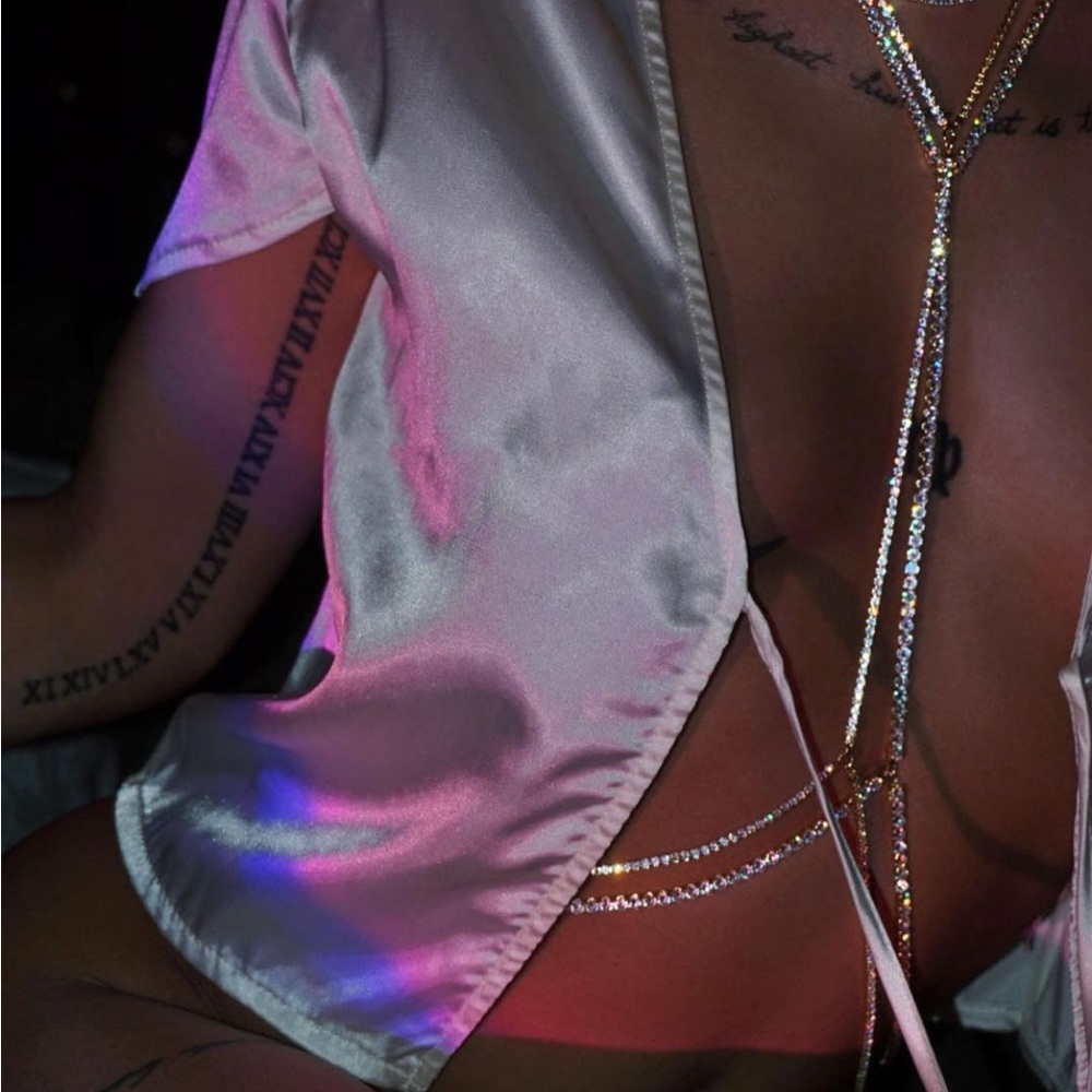 Rhinestone gold body jewelry chain 2mm crystal Medium x1